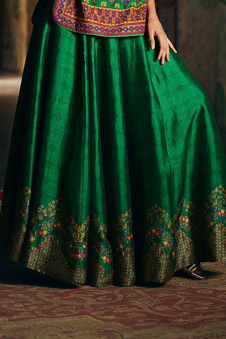 Bottle Green Vegan Slub Silk Skirt Set by SHRADDHA RAMBHIA at Pernia's Pop Up Shop