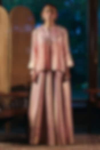 Blush Pink Brocade Satin Skirt Set by SHRADDHA RAMBHIA at Pernia's Pop Up Shop