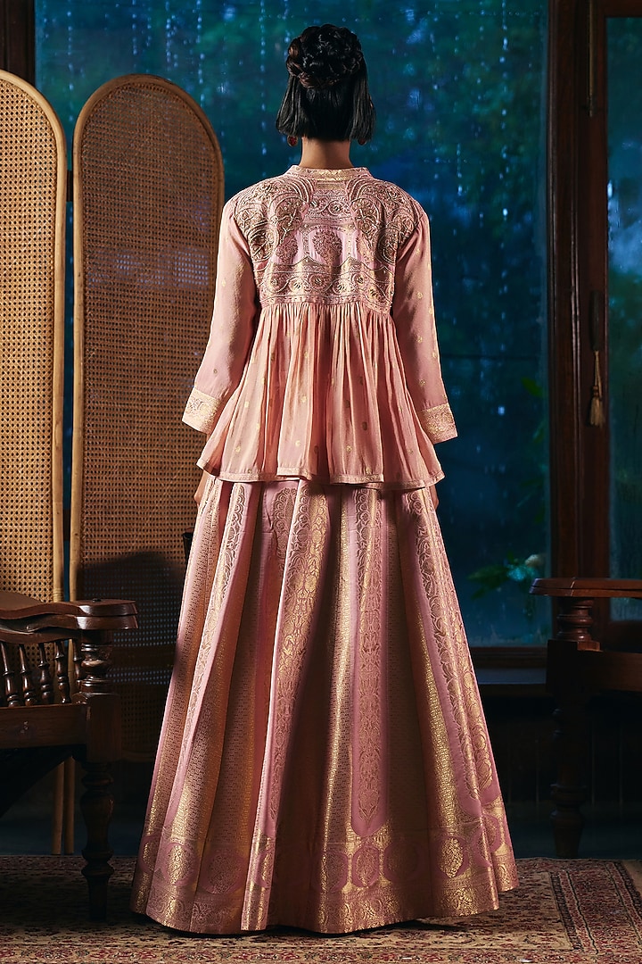 Blush Pink Brocade Satin Skirt Set by SHRADDHA RAMBHIA at Pernia's Pop Up Shop