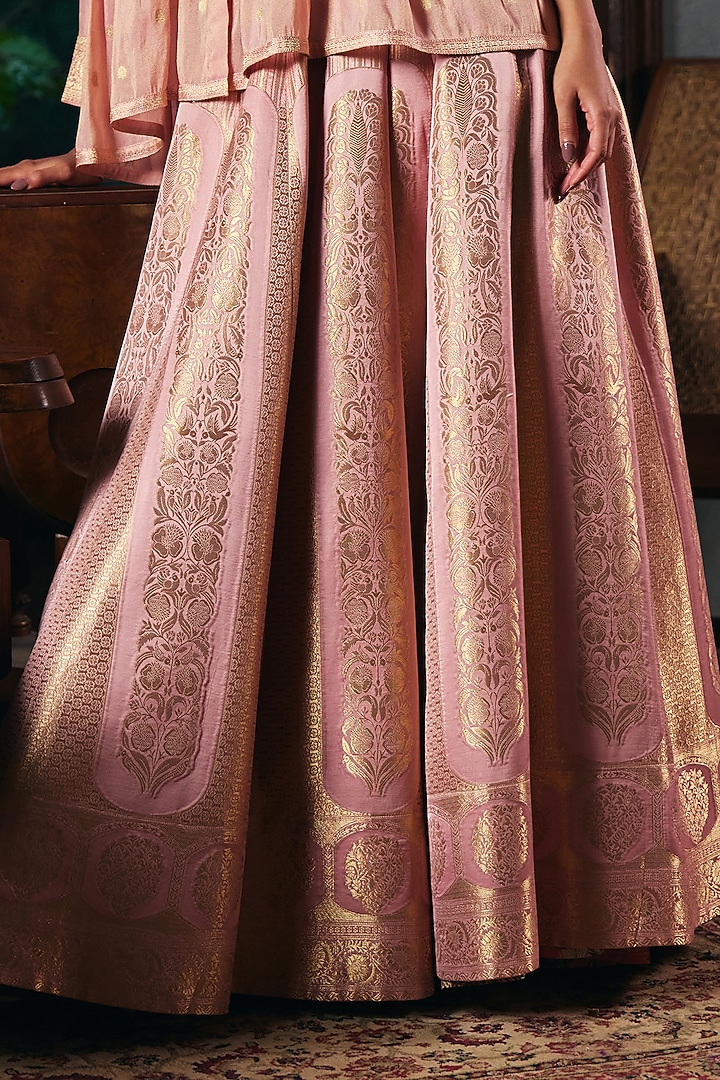 Blush Pink Brocade Satin Skirt Set by SHRADDHA RAMBHIA at Pernia's Pop Up Shop