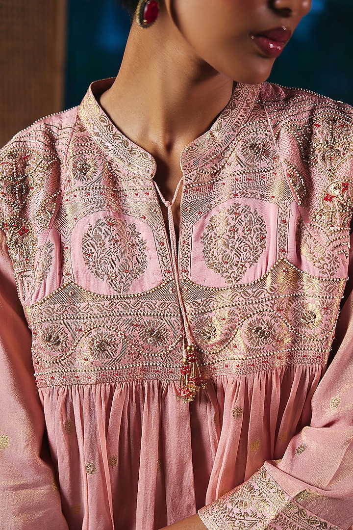 Blush Pink Brocade Satin Skirt Set by SHRADDHA RAMBHIA at Pernia's Pop Up Shop