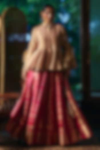 Rani Pink Brocade Satin Skirt Set by SHRADDHA RAMBHIA at Pernia's Pop Up Shop