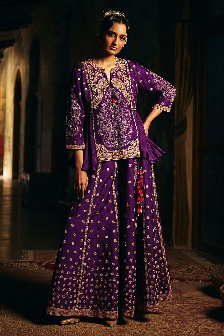 Purple Vegan Slub Palazzo Set by SHRADDHA RAMBHIA at Pernia's Pop Up Shop