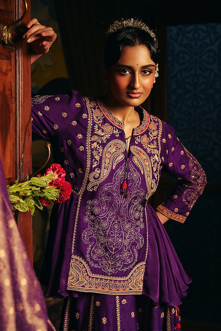 Purple Vegan Slub Palazzo Set by SHRADDHA RAMBHIA at Pernia's Pop Up Shop
