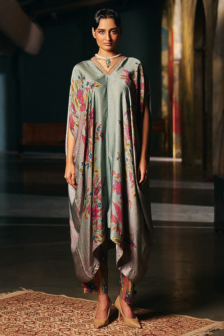 Duck-Egg Blue Modal Satin Co-Ord Set by SHRADDHA RAMBHIA at Pernia's Pop Up Shop