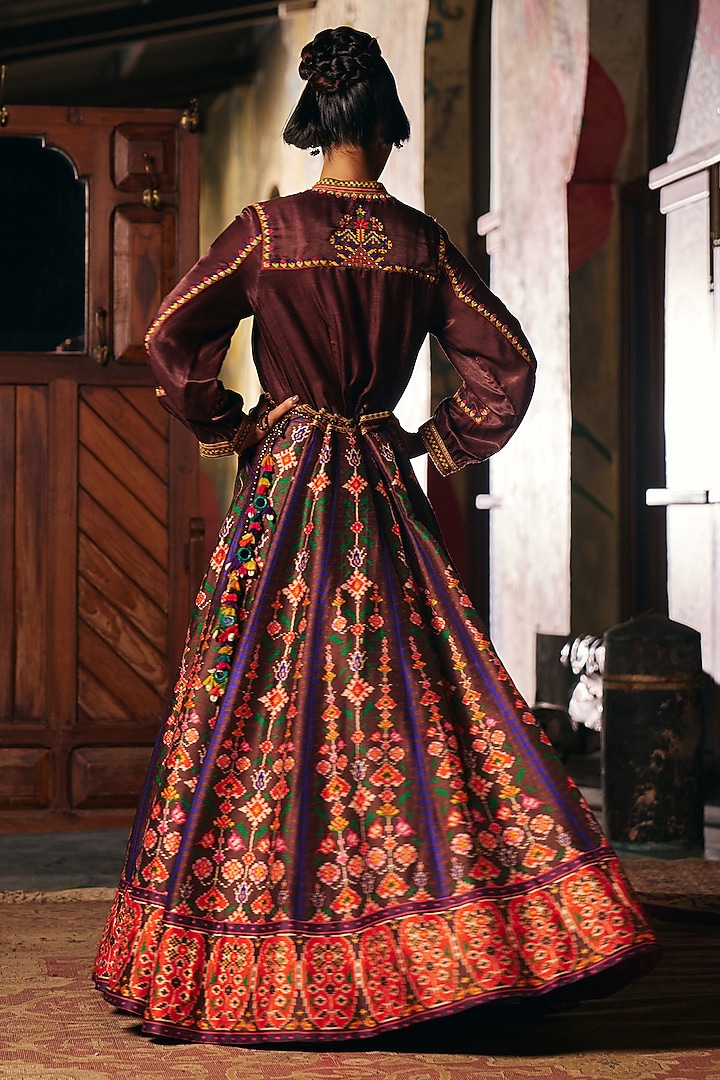 Brown Vegan Slub Skirt Set by SHRADDHA RAMBHIA at Pernia's Pop Up Shop