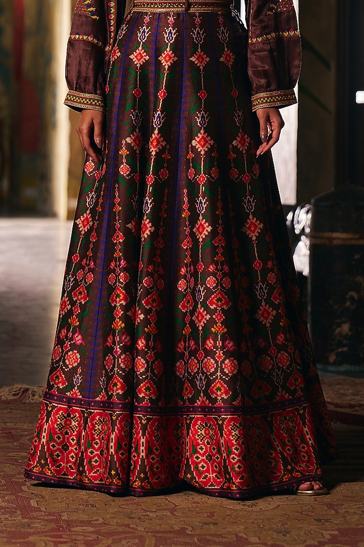 Brown Vegan Slub Skirt Set by SHRADDHA RAMBHIA at Pernia's Pop Up Shop