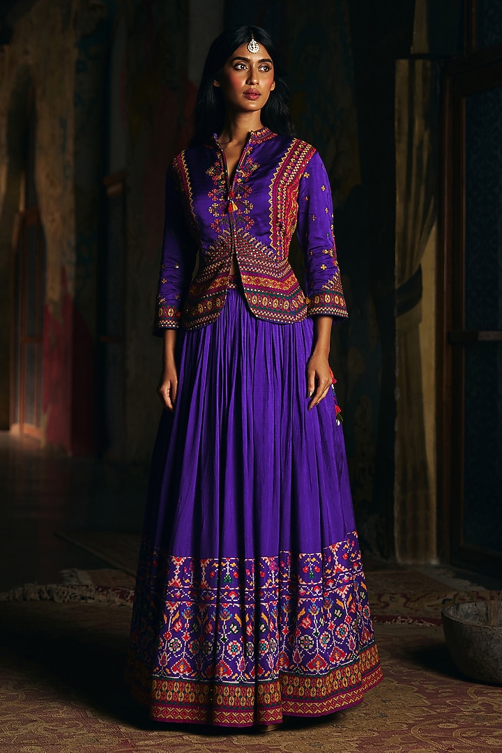 Royal Purple Vegan Slub Skirt Set by SHRADDHA RAMBHIA at Pernia's Pop Up Shop