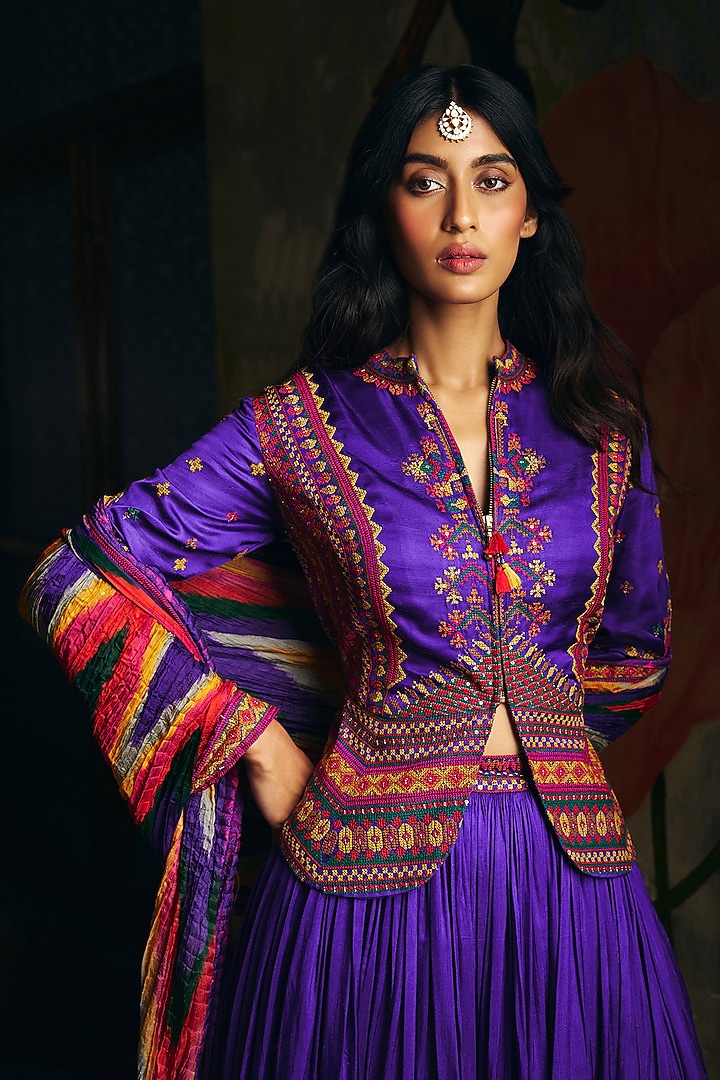 Royal Purple Vegan Slub Skirt Set by SHRADDHA RAMBHIA at Pernia's Pop Up Shop