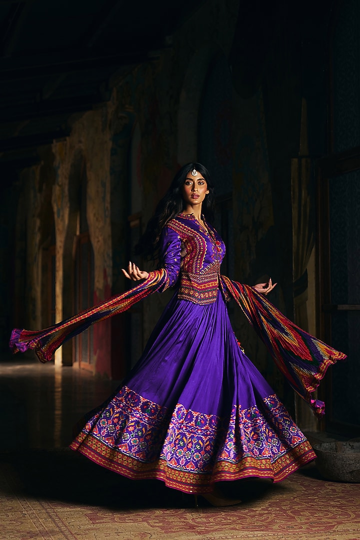 Royal Purple Vegan Slub Skirt Set by SHRADDHA RAMBHIA at Pernia's Pop Up Shop