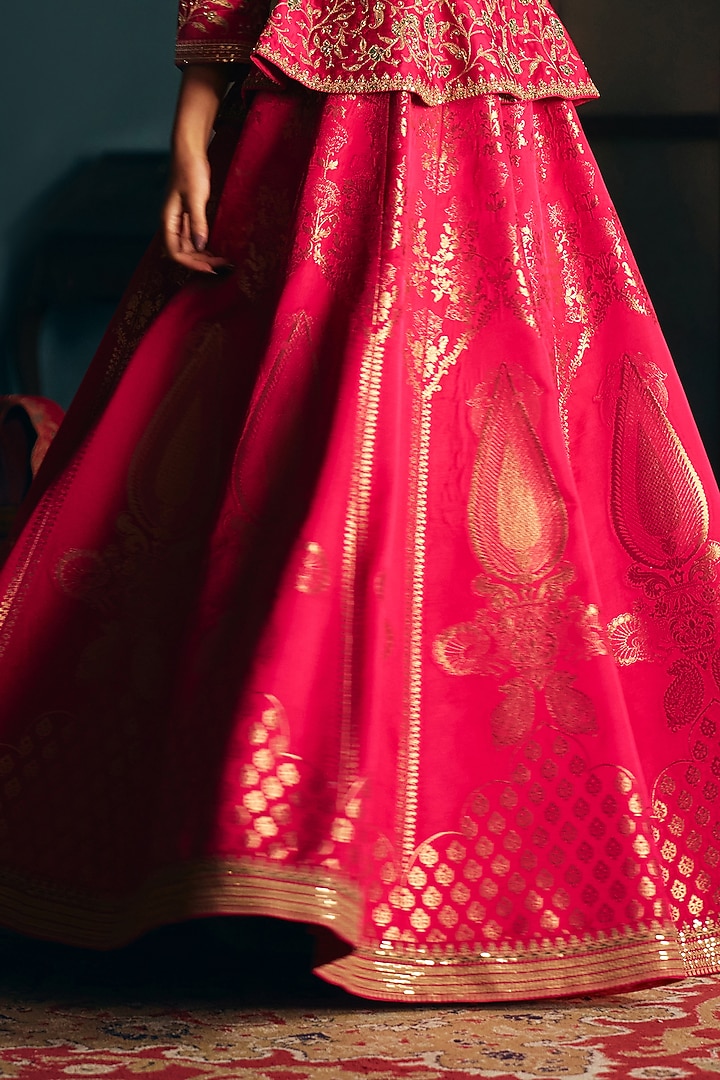 Rani Pink Brocade Satin Skirt Set by SHRADDHA RAMBHIA at Pernia's Pop Up Shop