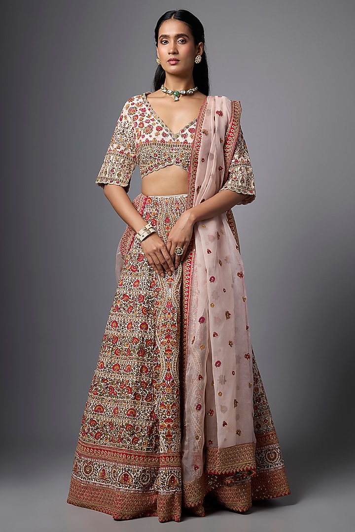 Blush Pink Slub Silk Hand Embroidered Bridal Lehenga Set by SHRADDHA RAMBHIA at Pernia's Pop Up Shop