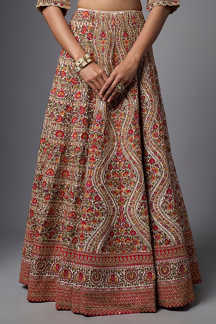 Blush Pink Slub Silk Hand Embroidered Bridal Lehenga Set by SHRADDHA RAMBHIA at Pernia's Pop Up Shop