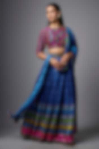 Blue Slub Silk Printed Lehenga Set by SHRADDHA RAMBHIA at Pernia's Pop Up Shop