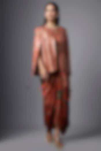 Orange Jacquard Tissue Printed Cape Set by SHRADDHA RAMBHIA at Pernia's Pop Up Shop