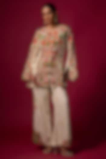Ivory Pintuck Slub Embroidered Co-Ord Set by SHRADDHA RAMBHIA at Pernia's Pop Up Shop