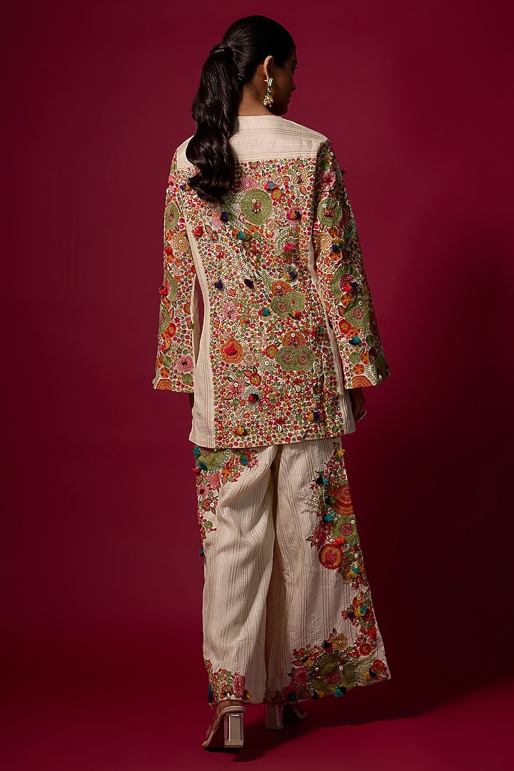 Ivory Pintuck Slub Embroidered Co-Ord Set by SHRADDHA RAMBHIA at Pernia's Pop Up Shop