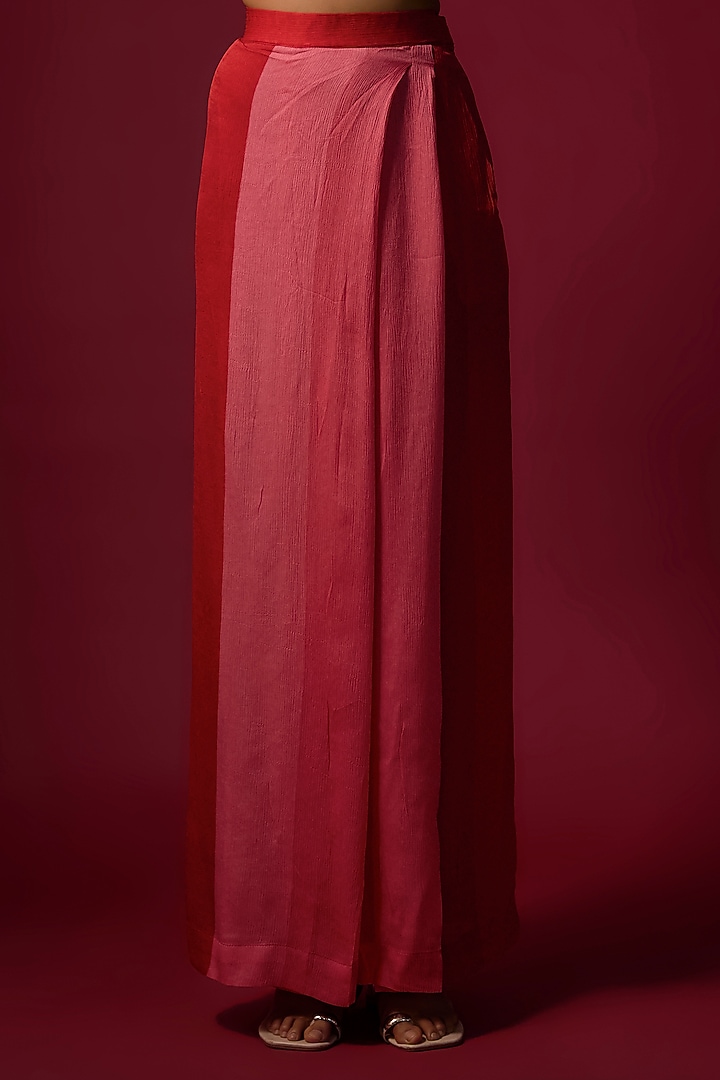 Red Satin Wrinkle Embroidered & Printed Jacket Set by SHRADDHA RAMBHIA at Pernia's Pop Up Shop