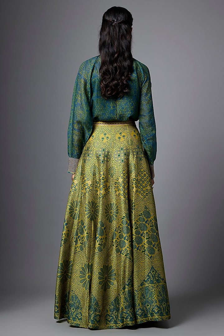 Mustard Vegan Tissue Floral Printed Skirt Set by SHRADDHA RAMBHIA at Pernia's Pop Up Shop
