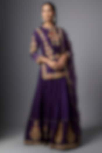 Purple Slub Silk Crushed Skirt Set by SHRADDHA RAMBHIA at Pernia's Pop Up Shop