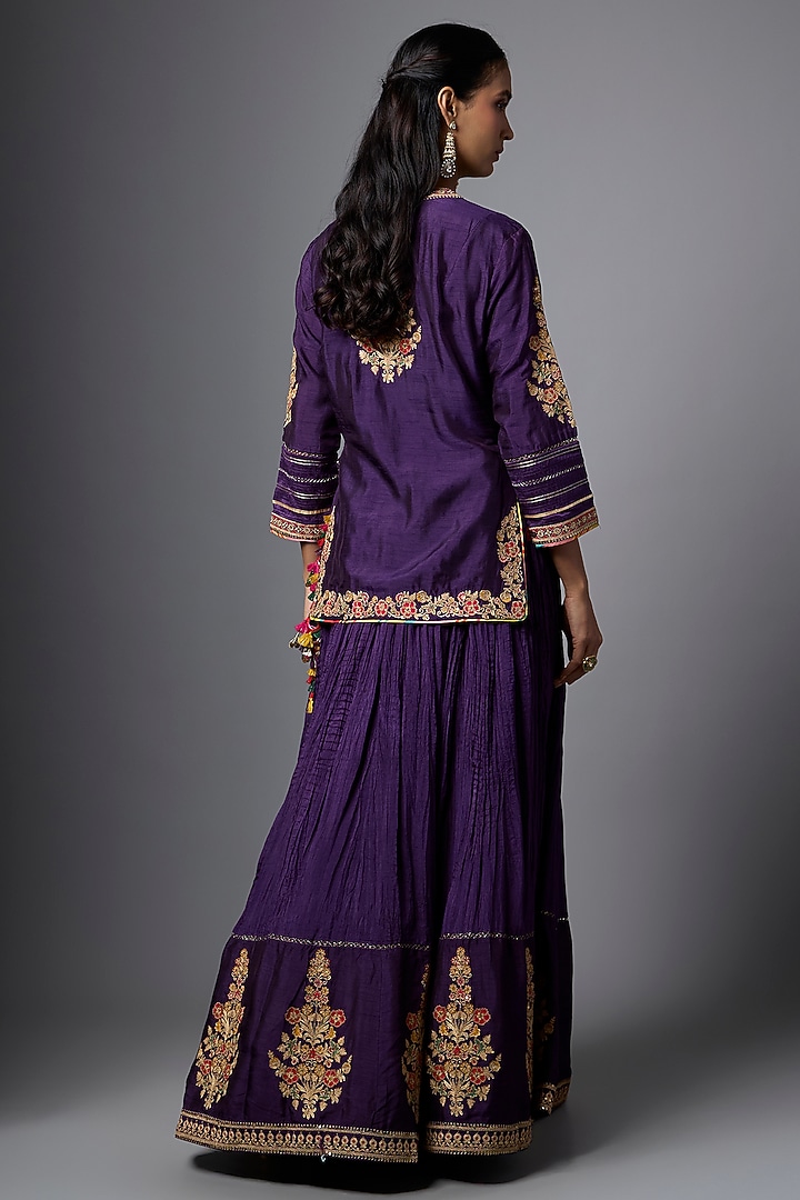 Purple Slub Silk Crushed Skirt Set by SHRADDHA RAMBHIA at Pernia's Pop Up Shop