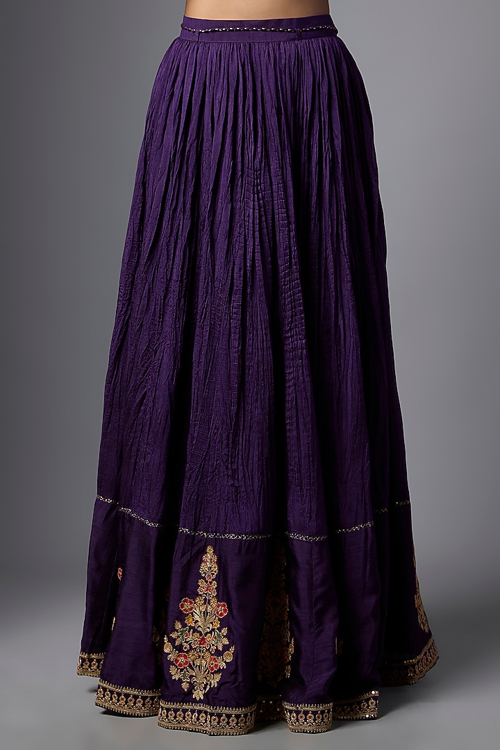 Purple Slub Silk Crushed Skirt Set by SHRADDHA RAMBHIA at Pernia's Pop Up Shop