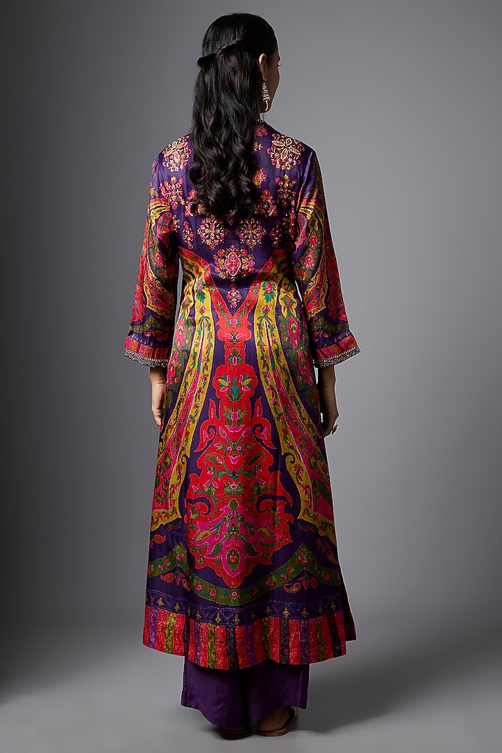 Purple Gajji Silk Paisley Printed Kurta Set by SHRADDHA RAMBHIA at Pernia's Pop Up Shop