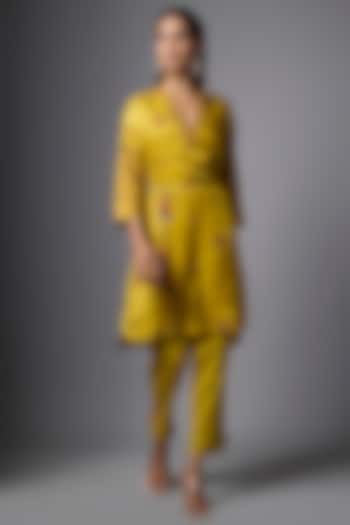 Mustard Gajji Silk Embroidered Co-Ord Set by SHRADDHA RAMBHIA at Pernia's Pop Up Shop
