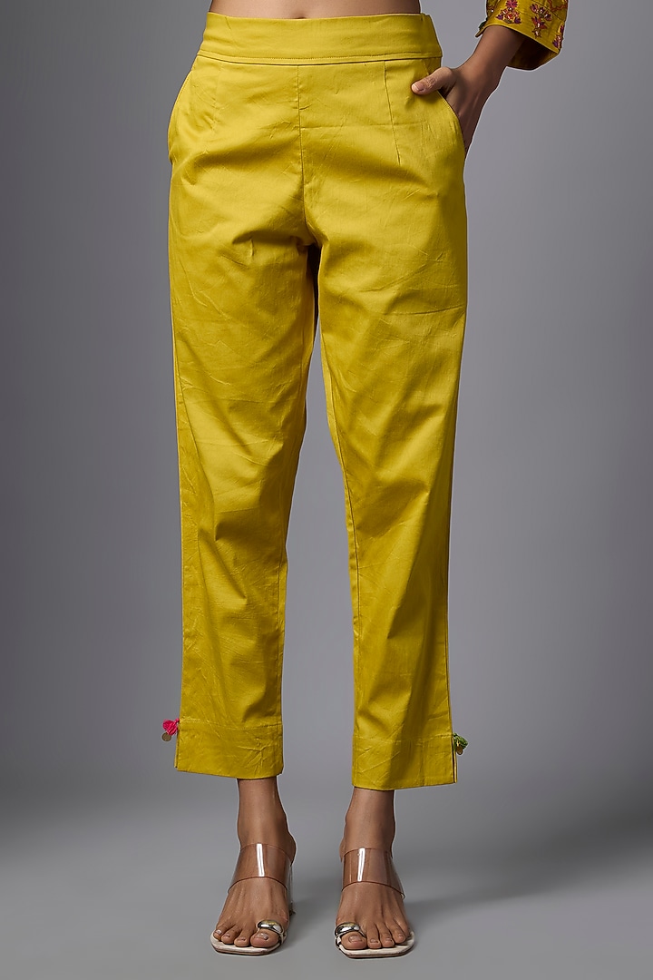 Mustard Gajji Silk Embroidered Co-Ord Set by SHRADDHA RAMBHIA at Pernia's Pop Up Shop