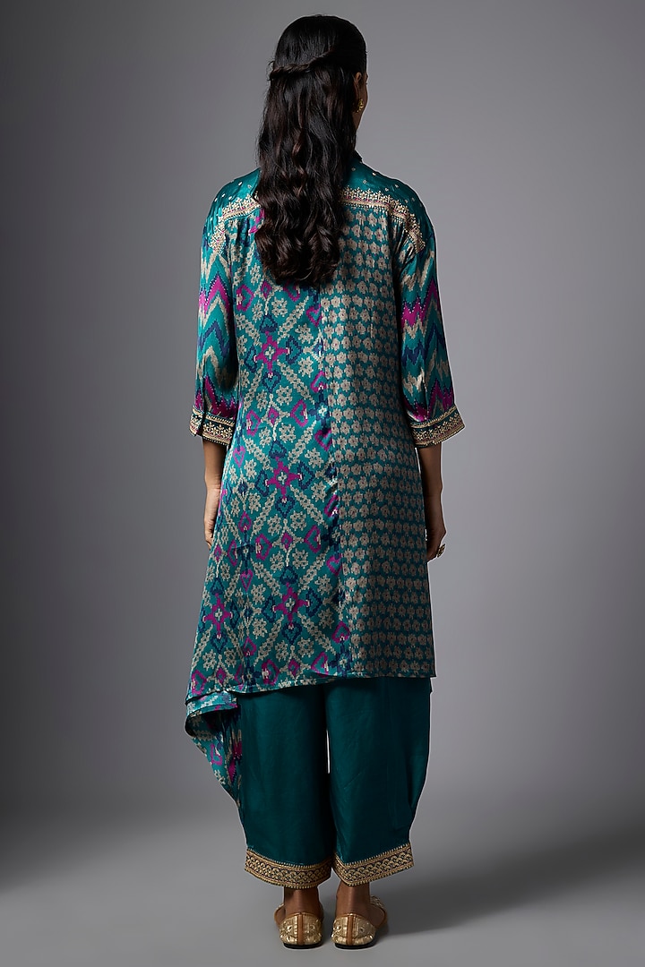 Teal Gajji Silk Patola Printed Co-Ord Set by SHRADDHA RAMBHIA at Pernia's Pop Up Shop