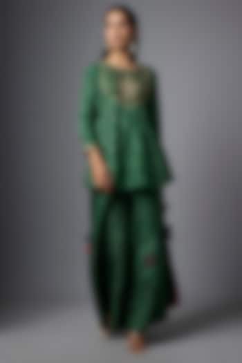 Bottle Green Slub Silk Bandhani Printed Co-Ord Set by SHRADDHA RAMBHIA at Pernia's Pop Up Shop