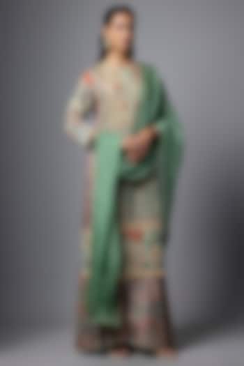 Pista Green Slub Silk Digital Printed Kurta Set by SHRADDHA RAMBHIA at Pernia's Pop Up Shop