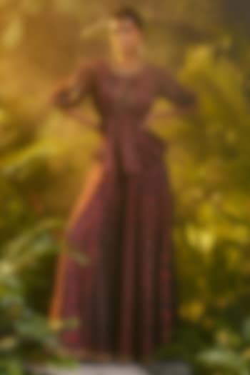 Purple Vegan Gajji Silk Ajrakh Printed Co-Ord Set by SHRADDHA RAMBHIA at Pernia's Pop Up Shop