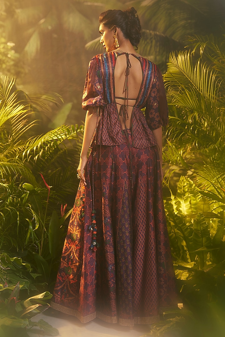 Purple Vegan Gajji Silk Ajrakh Printed Co-Ord Set by SHRADDHA RAMBHIA at Pernia's Pop Up Shop