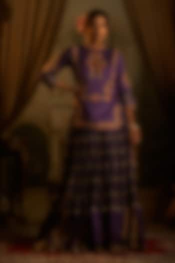 Purple Slub Silk Resham Embroidered Crushed Wedding Lehenga Set by SHRADDHA RAMBHIA at Pernia's Pop Up Shop