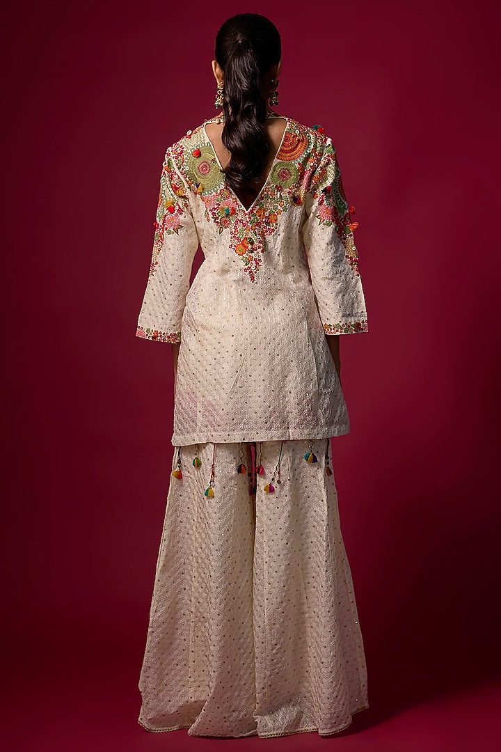 Ivory Katan Silk Party Wear Sharara Set by SHRADDHA RAMBHIA at Pernia's Pop Up Shop