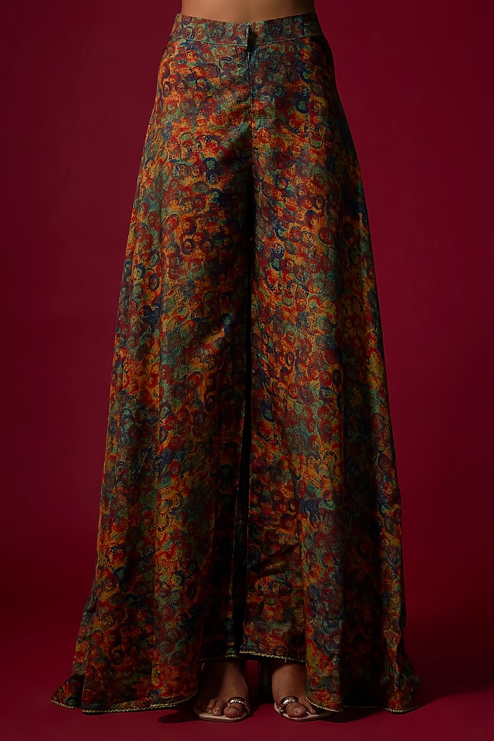 Rama Green Gajji Silk Embroidered & Printed Kurta Set by SHRADDHA RAMBHIA at Pernia's Pop Up Shop