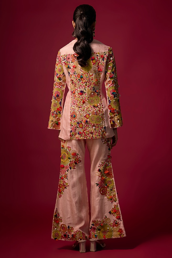 Pink Pintuck Slub Embroidered Co-Ord Set by SHRADDHA RAMBHIA at Pernia's Pop Up Shop