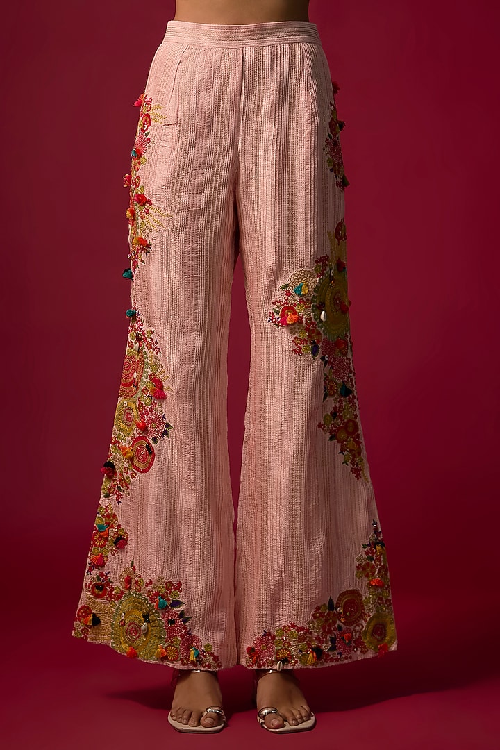 Pink Pintuck Slub Embroidered Co-Ord Set by SHRADDHA RAMBHIA at Pernia's Pop Up Shop