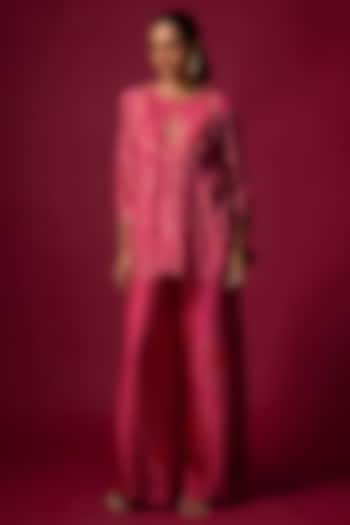 Pink Slub Silk Palazzo Pant Set by SHRADDHA RAMBHIA at Pernia's Pop Up Shop