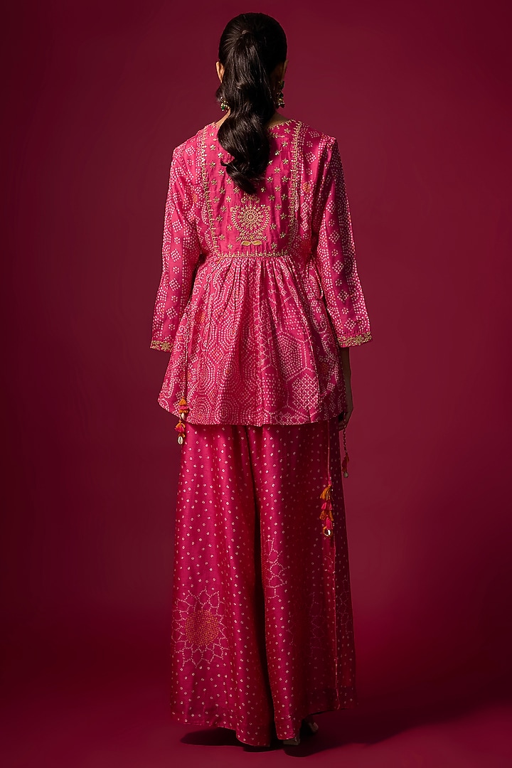 Pink Slub Silk Palazzo Pant Set by SHRADDHA RAMBHIA at Pernia's Pop Up Shop