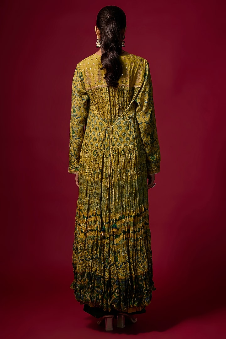 Mustard Cotton Silk Printed & Embroidered Kurta Set by SHRADDHA RAMBHIA at Pernia's Pop Up Shop
