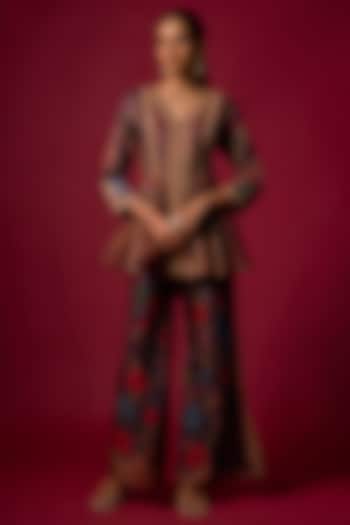 Purple Gajji Silk Printed & Embroidered Co-Ord Set by SHRADDHA RAMBHIA at Pernia's Pop Up Shop