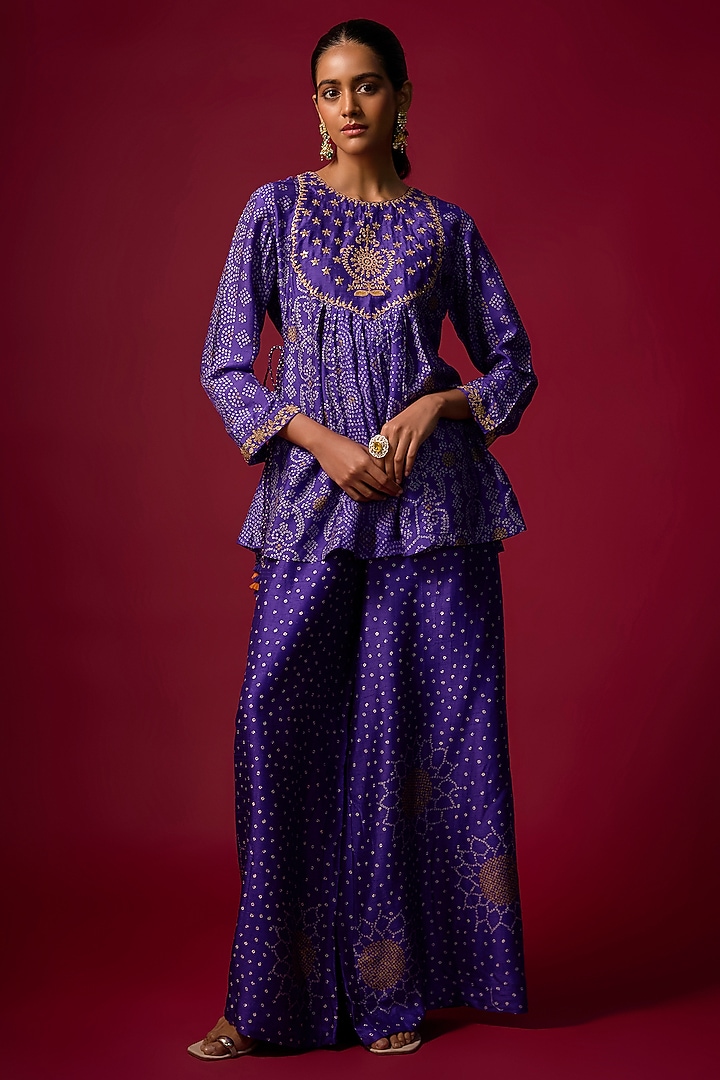 Purple Slub Silk Bandhani Printed Co-Ord Set by SHRADDHA RAMBHIA at Pernia's Pop Up Shop