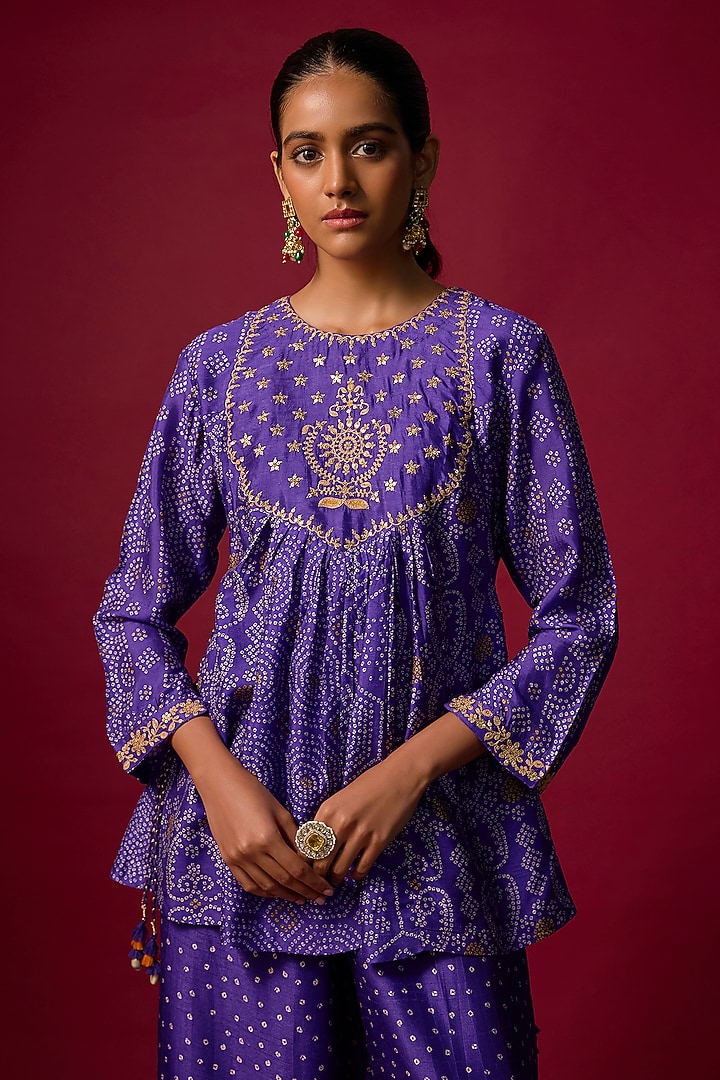 Purple Slub Silk Bandhani Printed Co-Ord Set by SHRADDHA RAMBHIA at Pernia's Pop Up Shop
