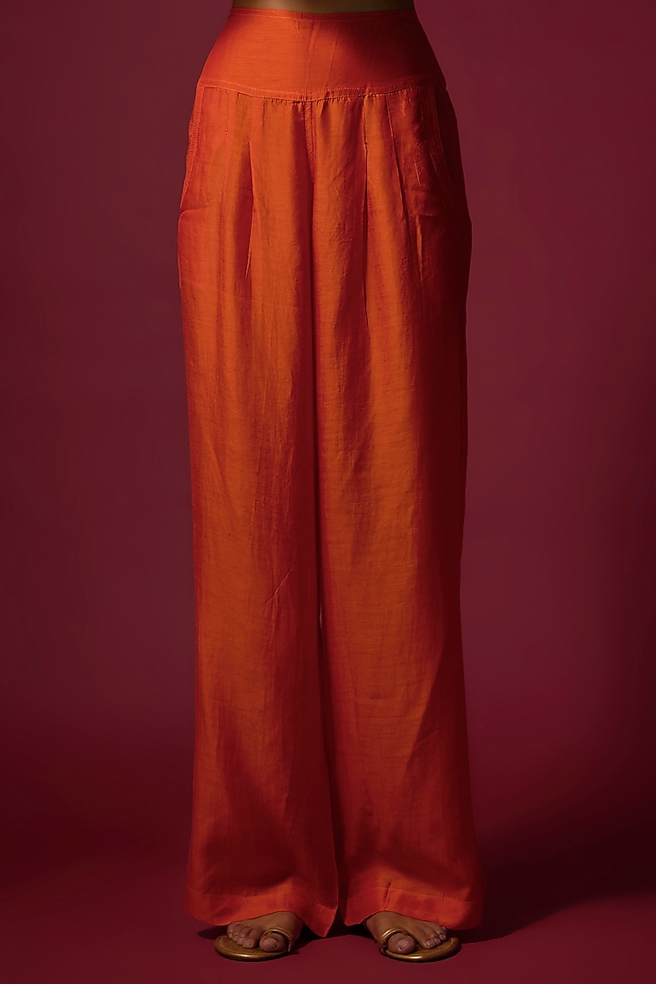 Red Slub Silk Printed Party Wear Anarkali Set by SHRADDHA RAMBHIA at Pernia's Pop Up Shop