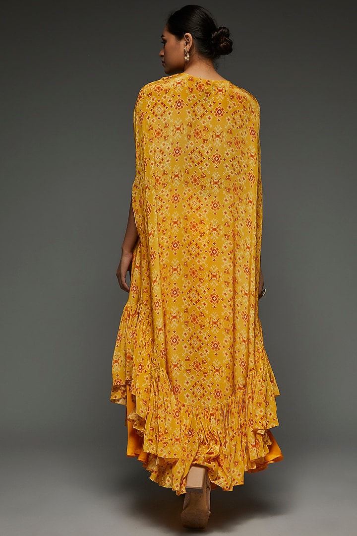 Yellow Crepe Embellished Printed Kaftan Set by Shreya J at Pernia's Pop Up Shop