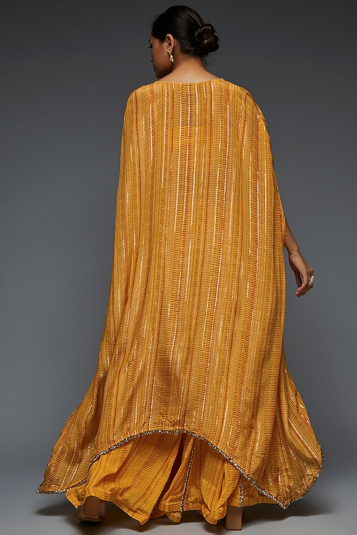 Orange Crepe Embroidered Cape Set by Shreya J at Pernia's Pop Up Shop