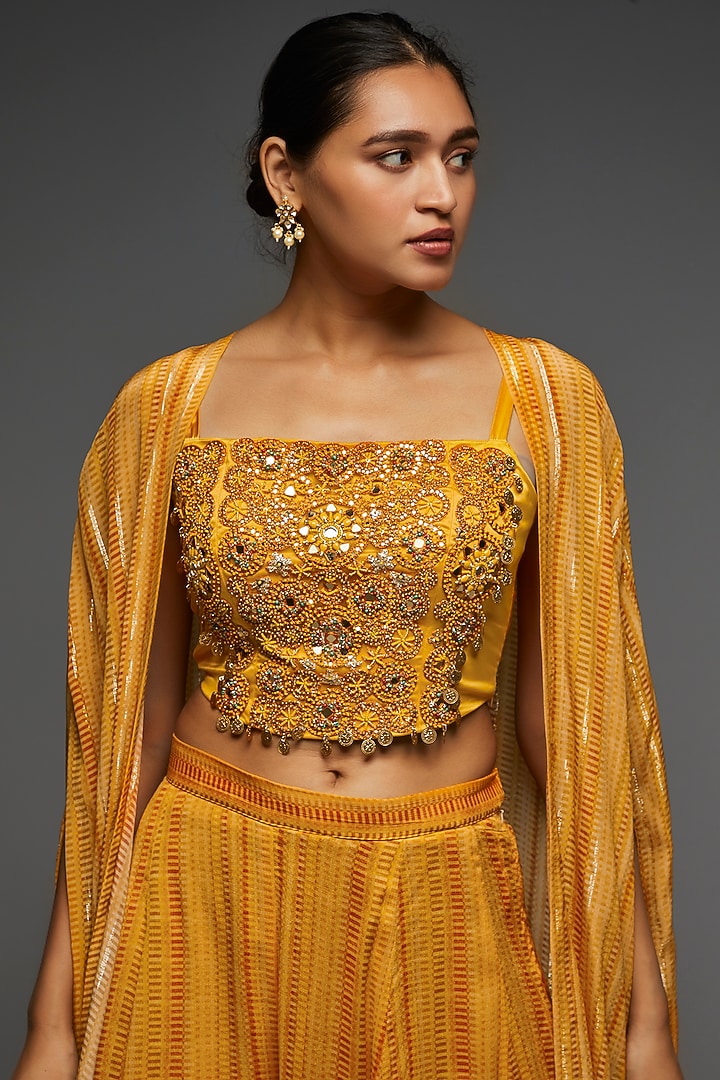 Orange Crepe Embroidered Cape Set by Shreya J at Pernia's Pop Up Shop