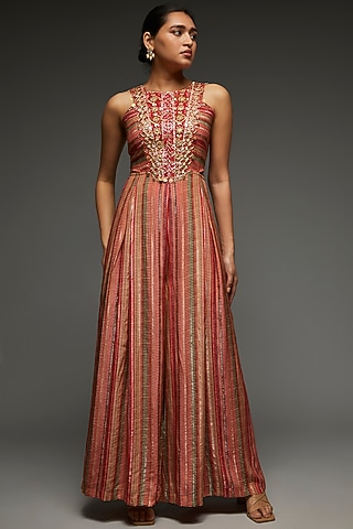 Multi-Colored Crepe Printed & Embellished Jumpsuit by Shreya J